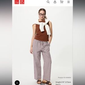 Uniqlo easy pant brown gingham, M, long length